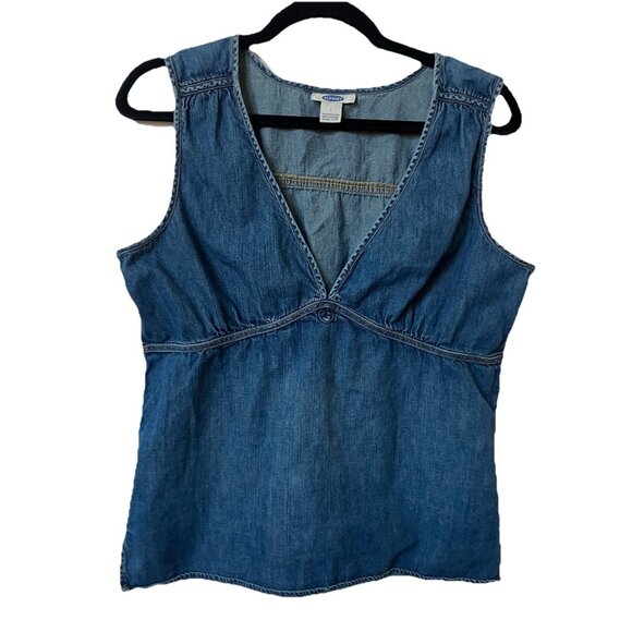 Y2K Old Navy Denim Tank Top Womens L Denim Cotton Blue Sleeveless Coastal - Picture 1 of 6